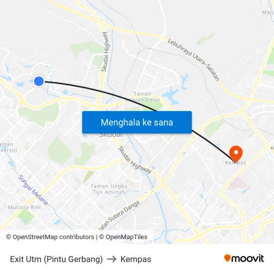Exit Utm (Pintu Gerbang) to Kempas map
