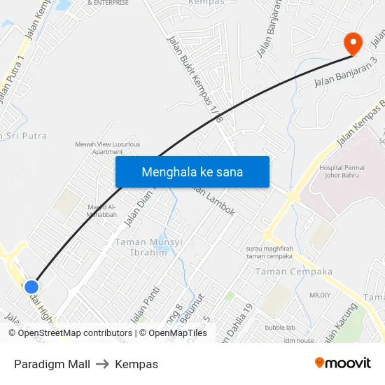 Paradigm Mall to Kempas map