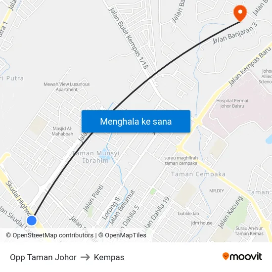 Opp Taman Johor to Kempas map