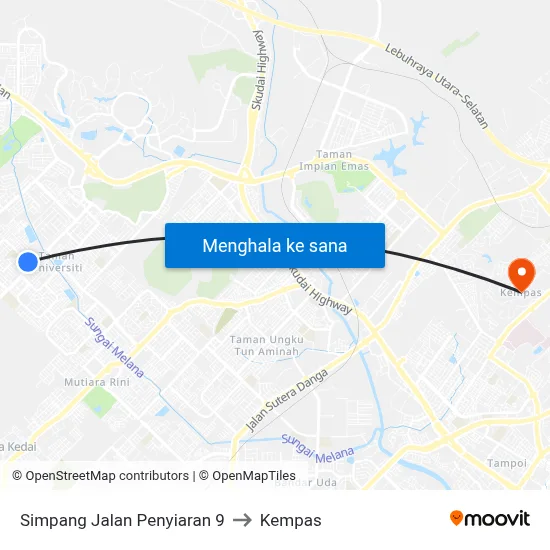 Simpang Jalan Penyiaran 9 to Kempas map