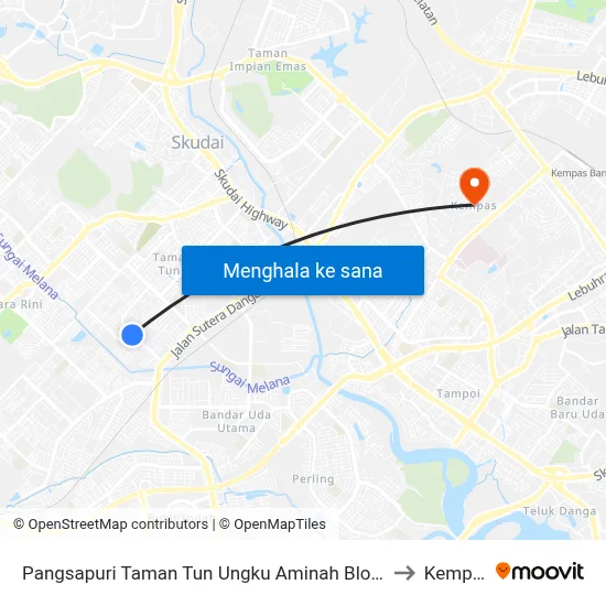 Pangsapuri Taman Tun Ungku Aminah Block 58 to Kempas map