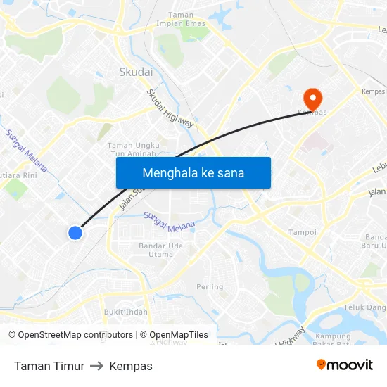 Taman Timur to Kempas map