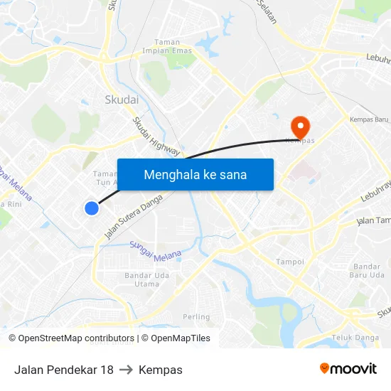 Jalan Pendekar 18 to Kempas map