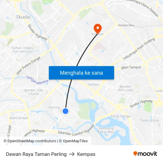 Dewan Raya Taman Perling to Kempas map