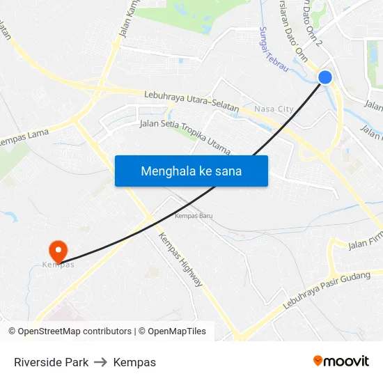 Riverside Park to Kempas map