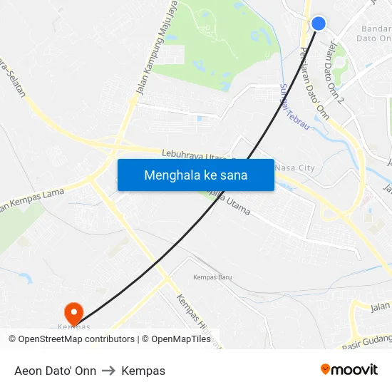 Aeon Dato' Onn to Kempas map