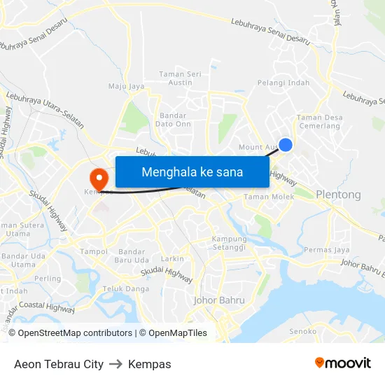 Aeon Tebrau City to Kempas map