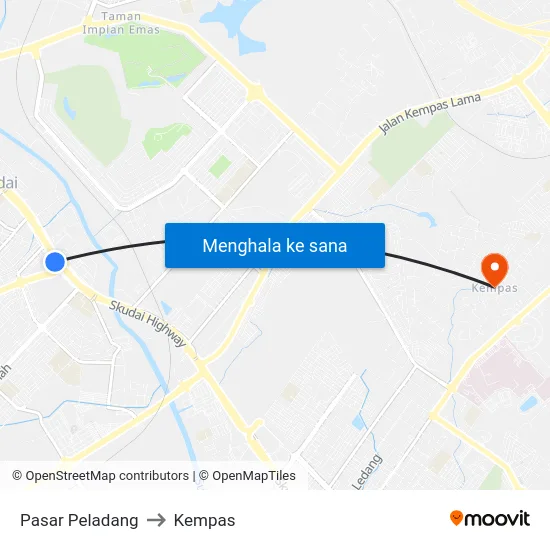 Pasar Peladang to Kempas map