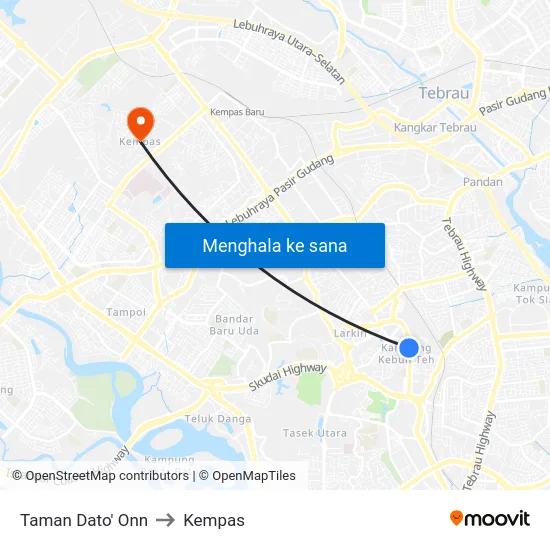 Taman Dato' Onn to Kempas map