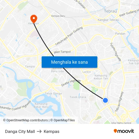 Danga City Mall to Kempas map