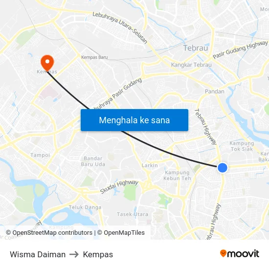 Wisma Daiman to Kempas map