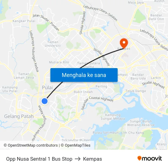 Opp Nusa Sentral 1 Bus Stop to Kempas map