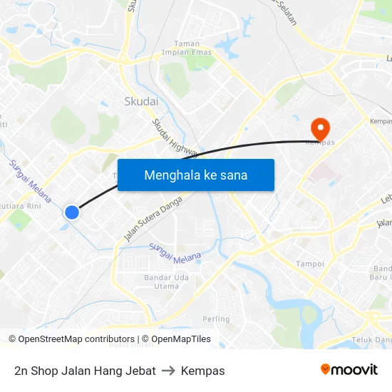 2n Shop Jalan Hang Jebat to Kempas map