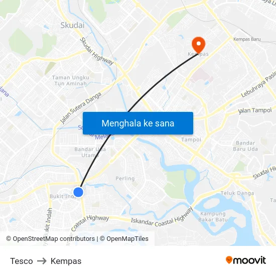Tesco to Kempas map