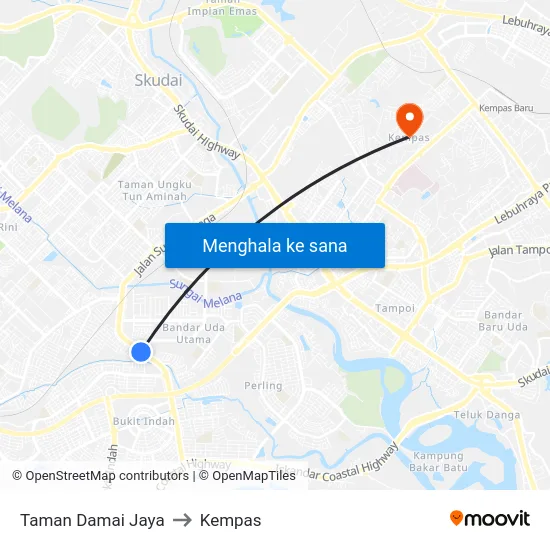 Taman Damai Jaya to Kempas map