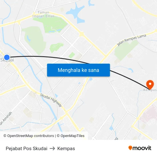 Pejabat Pos Skudai to Kempas map