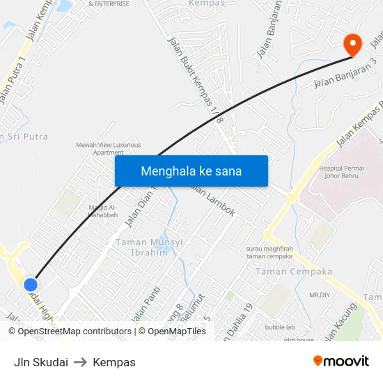 Jln Skudai to Kempas map