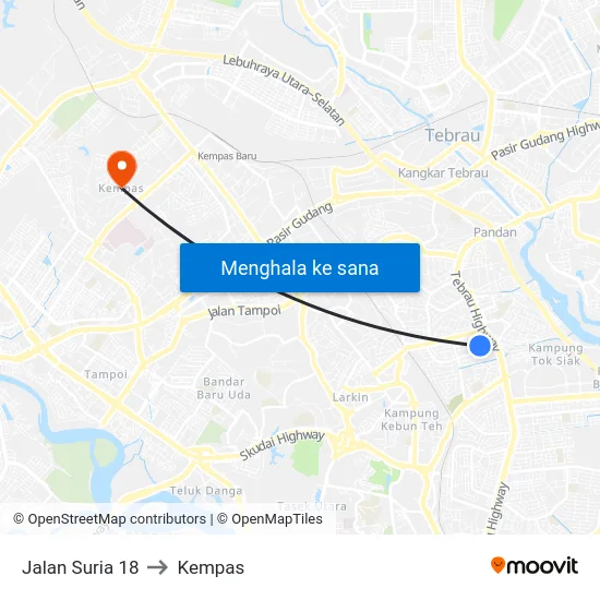 Jalan Suria 18 to Kempas map