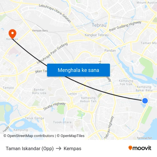 Taman Iskandar (Opp) to Kempas map
