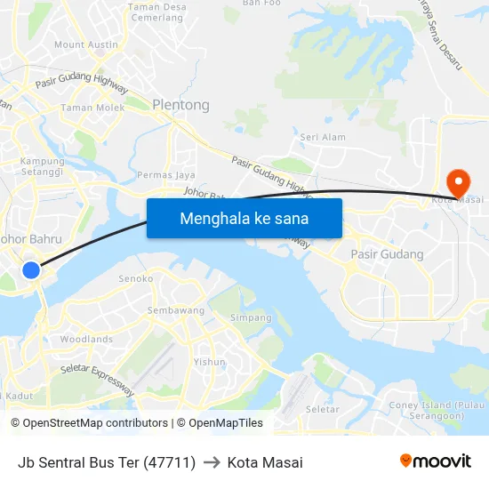 Jb Sentral Bus Ter (47711) to Kota Masai map