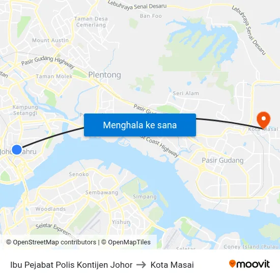 Ibu Pejabat Polis Kontijen Johor to Kota Masai map