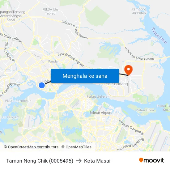 Taman Nong Chik (0005495) to Kota Masai map