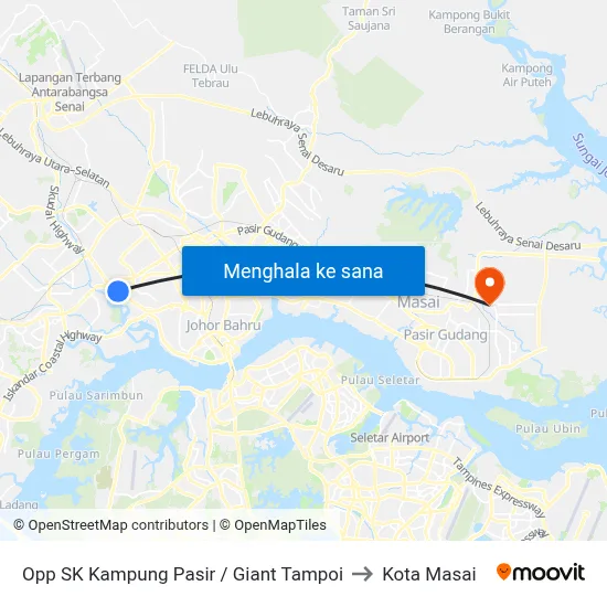 Opp SK Kampung Pasir / Giant Tampoi to Kota Masai map