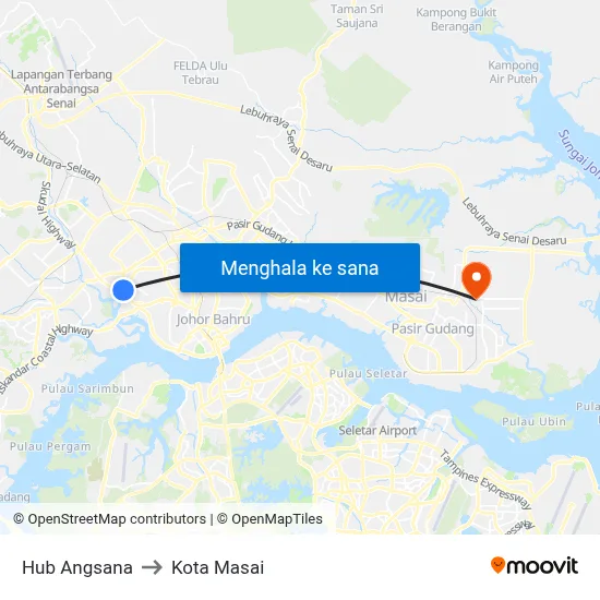 Hub Angsana to Kota Masai map