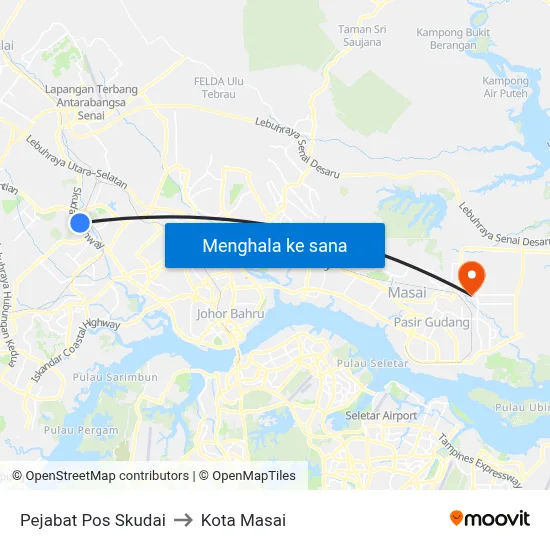Pejabat Pos Skudai to Kota Masai map