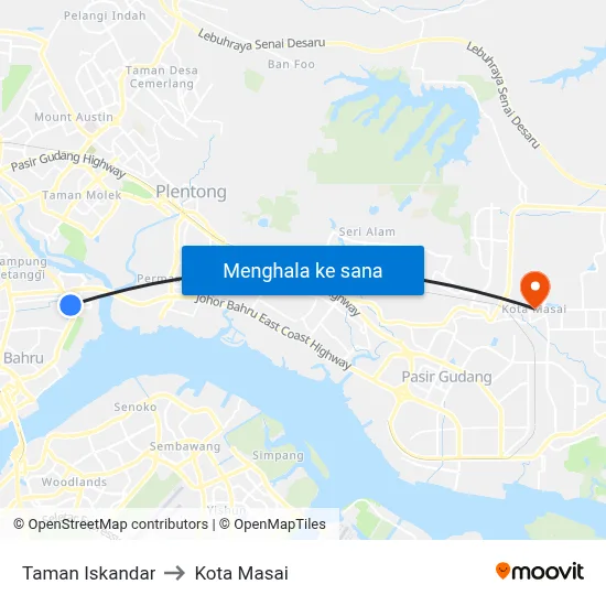 Taman Iskandar to Kota Masai map