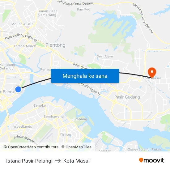 Istana Pasir Pelangi to Kota Masai map