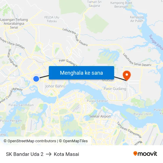 SK Bandar Uda 2 to Kota Masai map