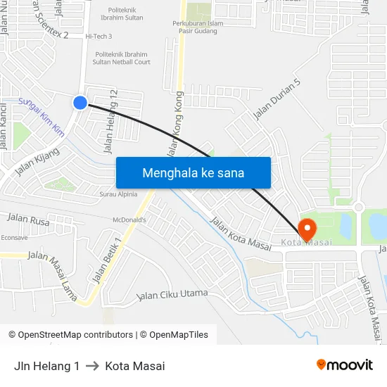 Jln Helang 1 to Kota Masai map