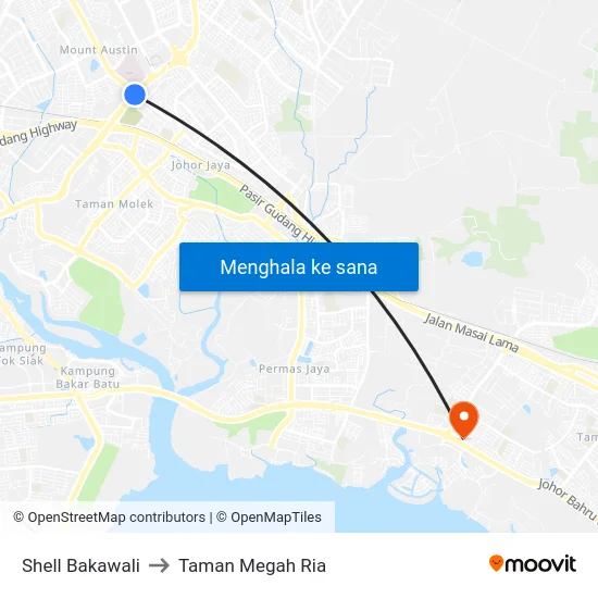 Shell Bakawali to Taman Megah Ria map