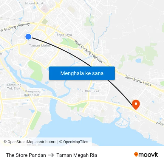 The Store Pandan to Taman Megah Ria map