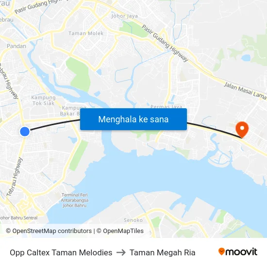 Opp Caltex Taman Melodies to Taman Megah Ria map