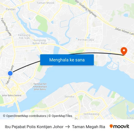 Ibu Pejabat Polis Kontijen Johor to Taman Megah Ria map