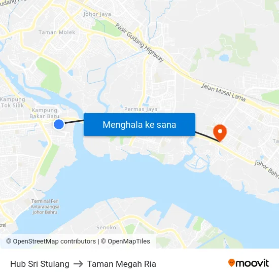 Hub Sri Stulang to Taman Megah Ria map