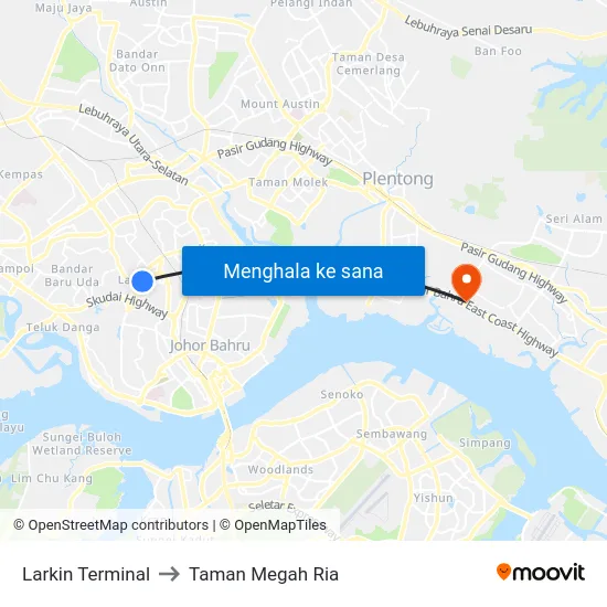 Larkin Terminal to Taman Megah Ria map
