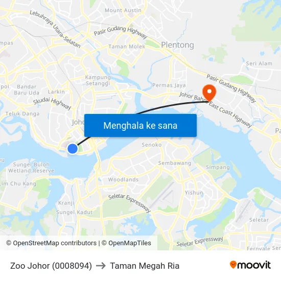 Zoo Johor (0008094) to Taman Megah Ria map