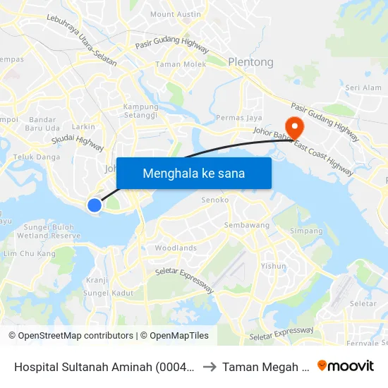 Hospital Sultanah Aminah (0004171) to Taman Megah Ria map