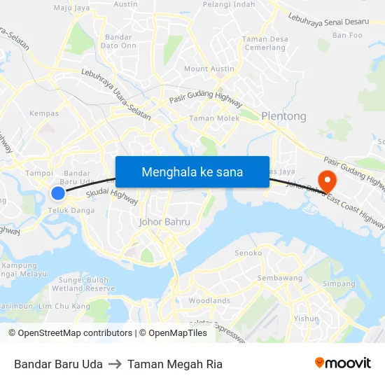 Bandar Baru Uda to Taman Megah Ria map