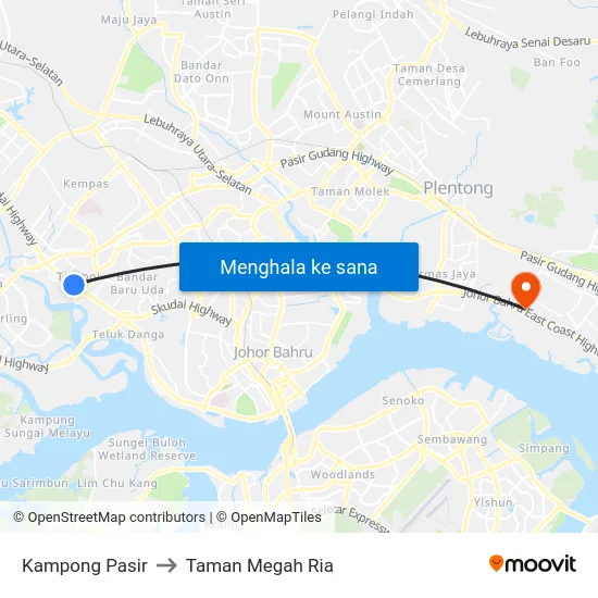 Kampong Pasir to Taman Megah Ria map