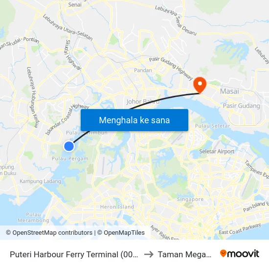 Puteri Harbour Ferry Terminal (0008130) to Taman Megah Ria map