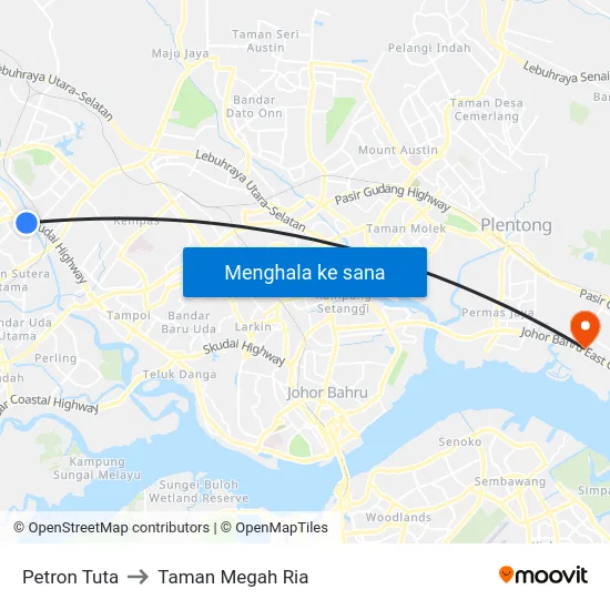 Petron Tuta to Taman Megah Ria map
