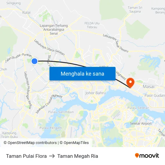 Taman Pulai Flora to Taman Megah Ria map
