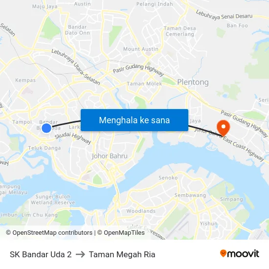 SK Bandar Uda 2 to Taman Megah Ria map