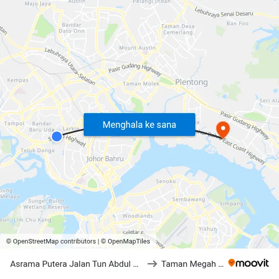 Asrama Putera Jalan Tun Abdul Razak to Taman Megah Ria map