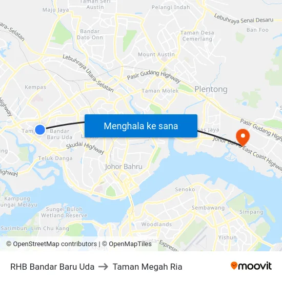 RHB Bandar Baru Uda to Taman Megah Ria map
