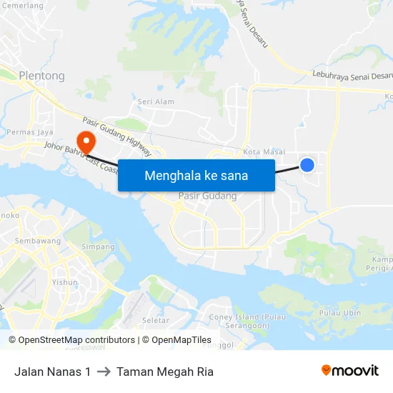 Jalan Nanas 1 to Taman Megah Ria map